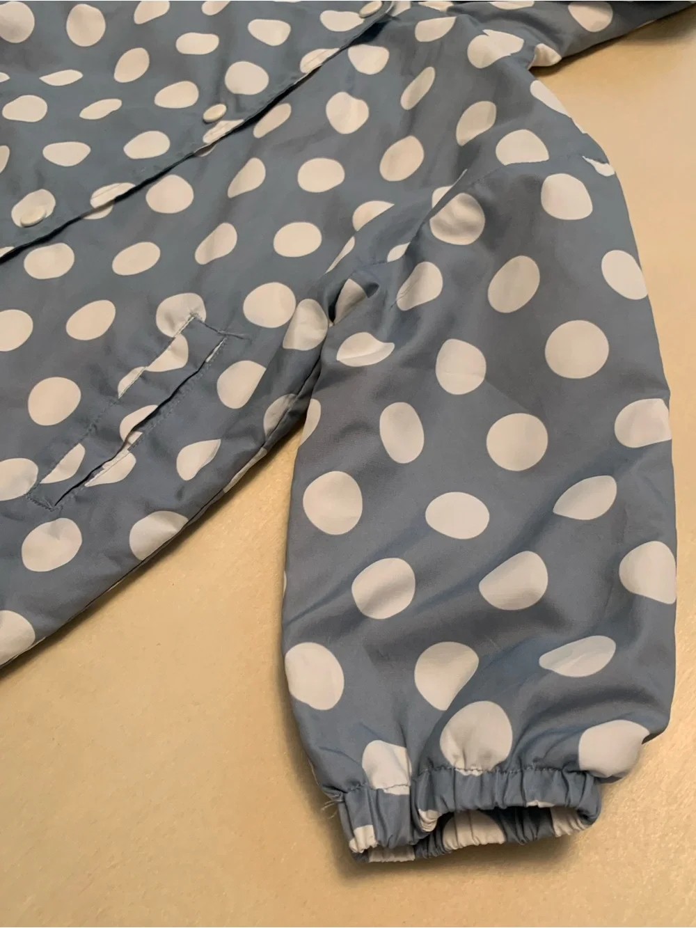 Kids Zara Blue & White Polka Dot Hooded Windbreaker Jacket, Size 18-24 Months